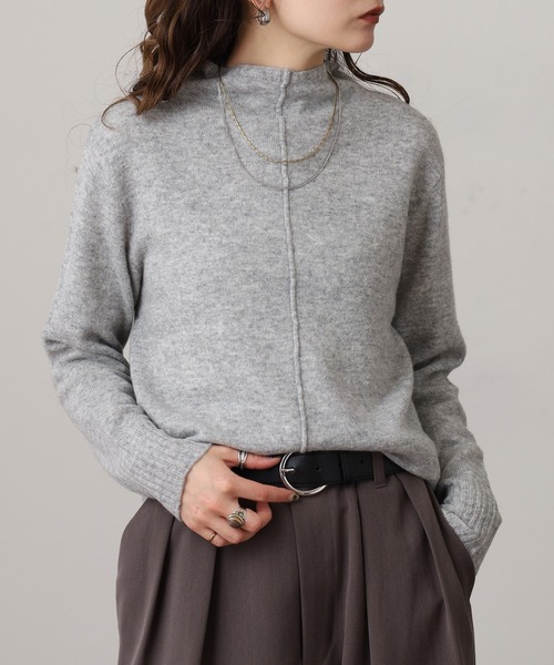 EGLANTINE(エグランティーヌ)の「EGLANTINE ウール100%ピンタックハイネックニット(ニット/セーター・レディース・レッド/モカ/シルバーグレー/ブラック/ブルーグリーン・38)」の20枚目の写真