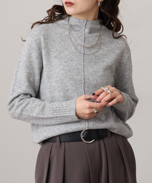 EGLANTINE(エグランティーヌ)の「EGLANTINE ウール100%ピンタックハイネックニット(ニット/セーター・レディース・レッド/モカ/シルバーグレー/ブラック/ブルーグリーン・38)」の21枚目の写真