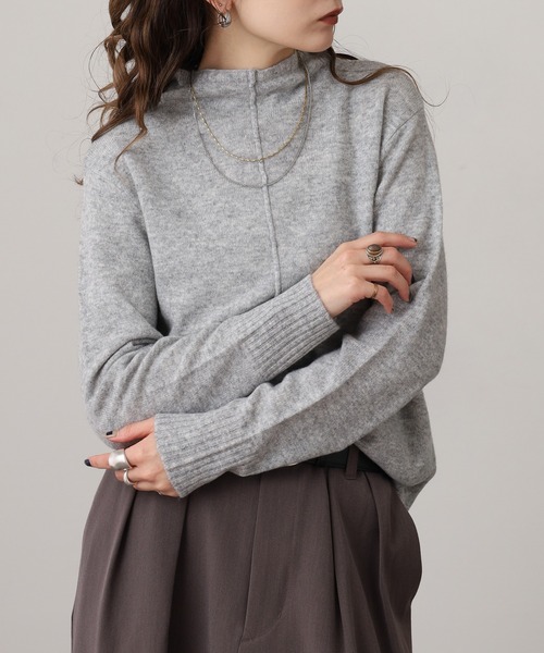 EGLANTINE(エグランティーヌ)の「EGLANTINE ウール100%ピンタックハイネックニット(ニット/セーター・レディース・レッド/モカ/シルバーグレー/ブラック/ブルーグリーン・38)」の22枚目の写真
