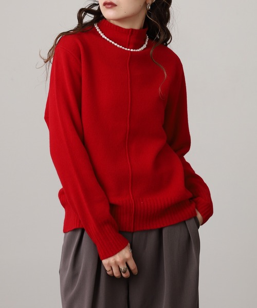EGLANTINE(エグランティーヌ)の「EGLANTINE ウール100%ピンタックハイネックニット(ニット/セーター・レディース・レッド/モカ/シルバーグレー/ブラック/ブルーグリーン・38)」の19枚目の写真