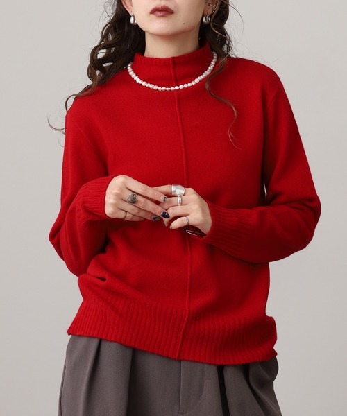 EGLANTINE(エグランティーヌ)の「EGLANTINE ウール100%ピンタックハイネックニット(ニット/セーター・レディース・レッド/モカ/シルバーグレー/ブラック/ブルーグリーン・38)」の8枚目の写真