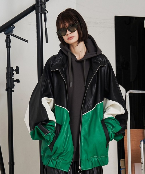 UNISEX】SYNTH-LETHER PIPING JACKET/シンセティックレザーパイピング