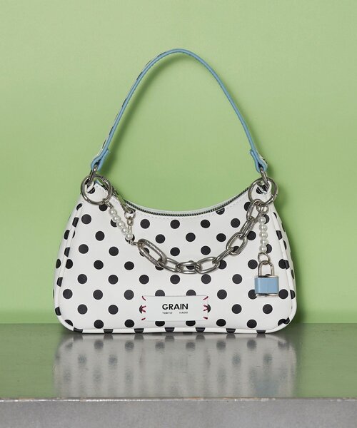 GRAIN(グレイン)の「【GRAIN/グレイン】チャーム付き水玉2WAYハンドバック(トートバッグ・レディース・ブラック/パープル/イエロー/ホワイト・FREE)」の1枚目の写真