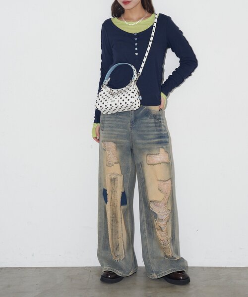 GRAIN(グレイン)の「【GRAIN/グレイン】チャーム付き水玉2WAYハンドバック(トートバッグ・レディース・ブラック/パープル/イエロー/ホワイト・FREE)」の11枚目の写真