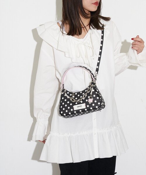 GRAIN(グレイン)の「【GRAIN/グレイン】チャーム付き水玉2WAYハンドバック(トートバッグ・レディース・ブラック/パープル/イエロー/ホワイト・FREE)」の14枚目の写真