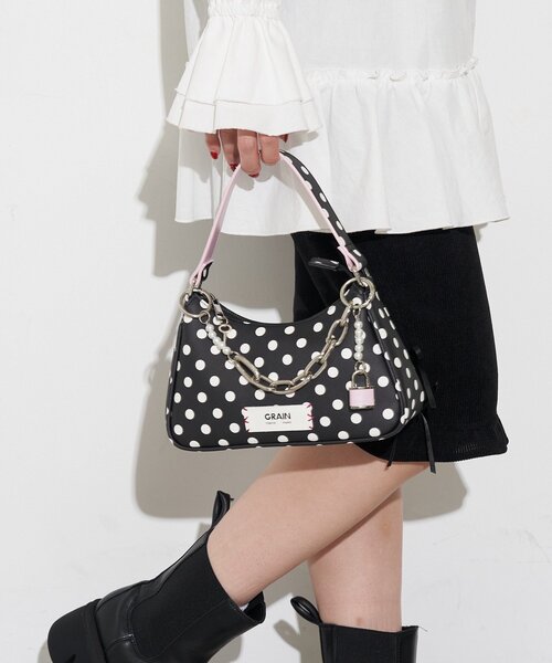 GRAIN(グレイン)の「【GRAIN/グレイン】チャーム付き水玉2WAYハンドバック(トートバッグ・レディース・ブラック/パープル/イエロー/ホワイト・FREE)」の18枚目の写真