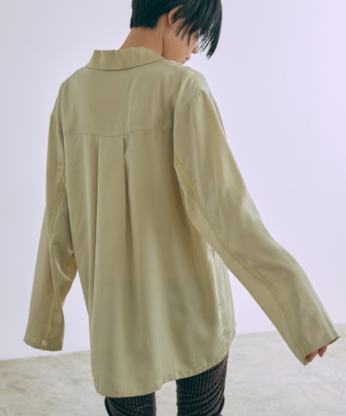 EN NEUME(エンノイム)の「Lace-Trim Satin Shirt Jacket(シャツ/ブラウス・レディース・アイボリー/ライトグリーン/ラベンダー・FREE)」の19枚目の写真