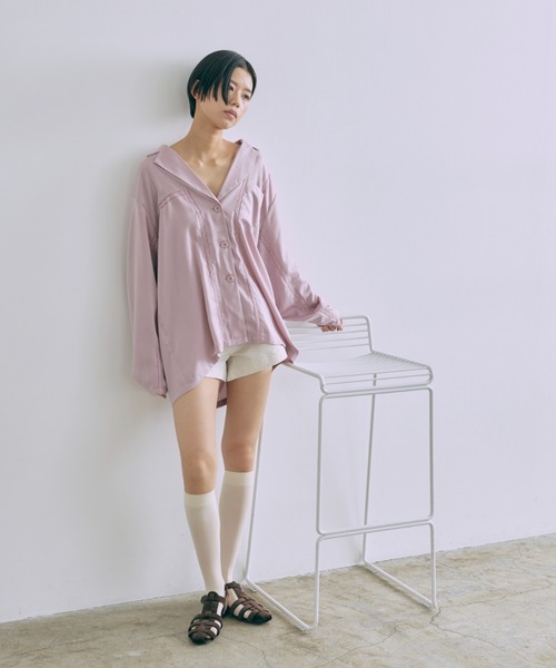 EN NEUME(エンノイム)の「Lace-Trim Satin Shirt Jacket(シャツ/ブラウス・レディース・アイボリー/ライトグリーン/ラベンダー・FREE)」の14枚目の写真