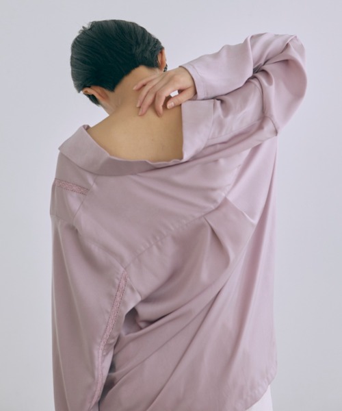 EN NEUME(エンノイム)の「Lace-Trim Satin Shirt Jacket(シャツ/ブラウス・レディース・アイボリー/ライトグリーン/ラベンダー・FREE)」の13枚目の写真