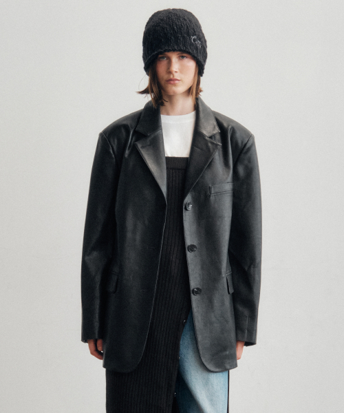 Essential OverFit Leather Blazer Jacket_CTO140(Black)
