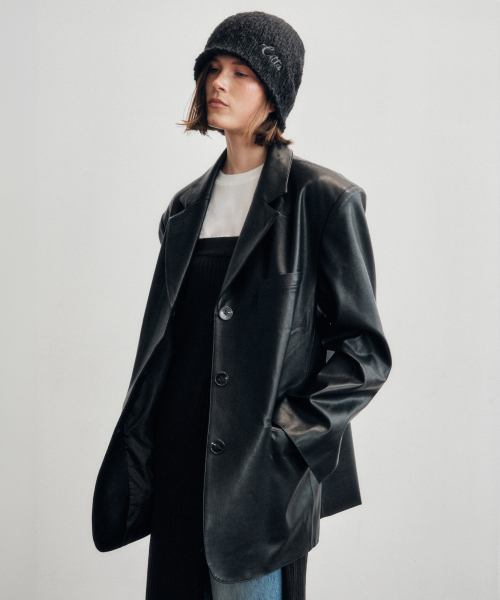 Essential OverFit Leather Blazer Jacket_CTO140(Black)
