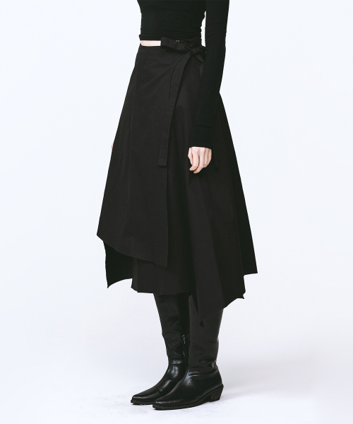 MONOPHOBIA（モノフォビア）の「ASM COTTON WRAP SKIRT BLACK コットンラップスカートブラック（スカート・レディース・その他・FREE）」の2枚目の写真