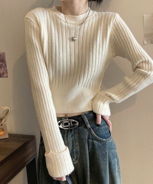 CANVAS+(キャンバスプラス)の「【CANVAS+】クロップド丈リブニットプルオーバー(ニット/セーター・レディース・ブラック/レッド/オフホワイト/グレー・M)」の18枚目の写真
