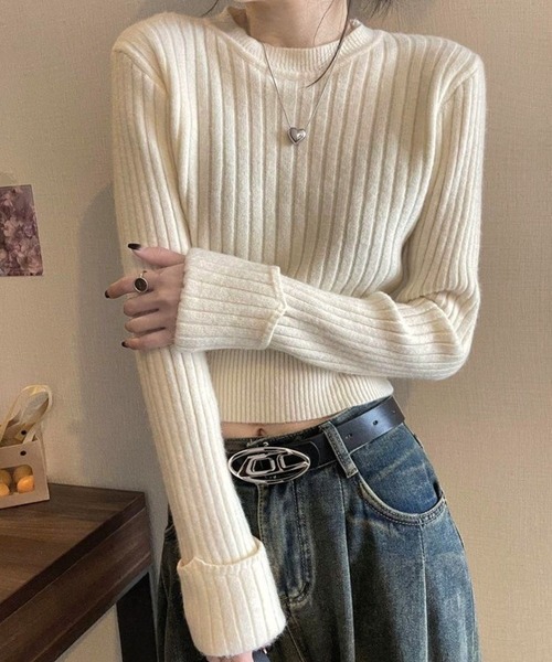 CANVAS+(キャンバスプラス)の「【CANVAS+】クロップド丈リブニットプルオーバー(ニット/セーター・レディース・ブラック/レッド/オフホワイト/グレー・M)」の19枚目の写真