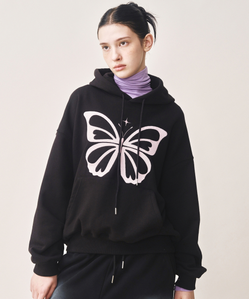 NICK&NICOLE（ニックアンドニコール）の「BUTTERFLY EMBROIDERY HOODIE_BLACK PINK（パーカー・レディース・その他・FREE）」の2枚目の写真
