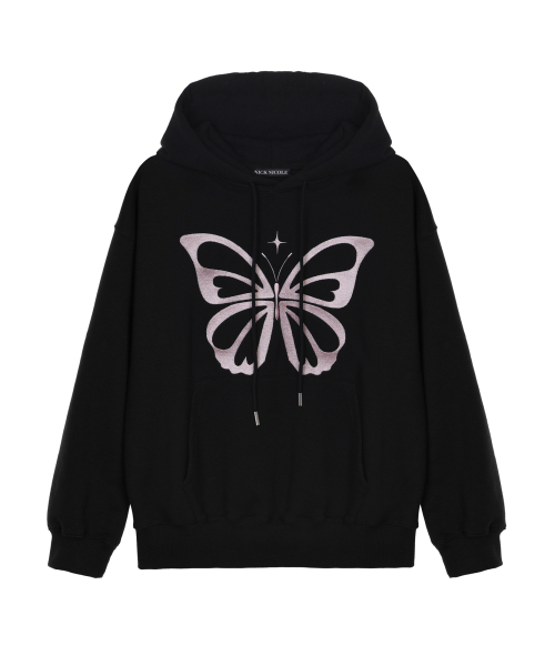 NICK&NICOLE（ニックアンドニコール）の「BUTTERFLY EMBROIDERY HOODIE_BLACK PINK（パーカー・レディース・その他・FREE）」の4枚目の写真