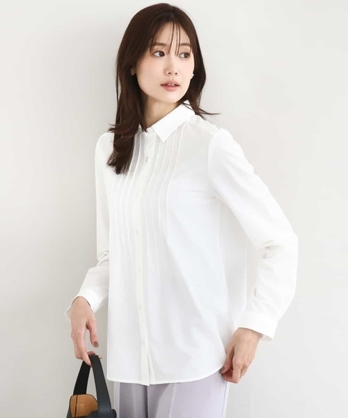 MK MICHEL KLEIN(エムケーミッシェルクラン)の「ストレッチジャージシャツ/洗える(シャツ/ブラウス・レディース・ブルー/ライトグレー/ホワイト・38/40)」の1枚目の写真