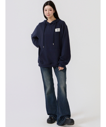Cozy double-sided fleece logo embroidered patch man-to-man (navy)