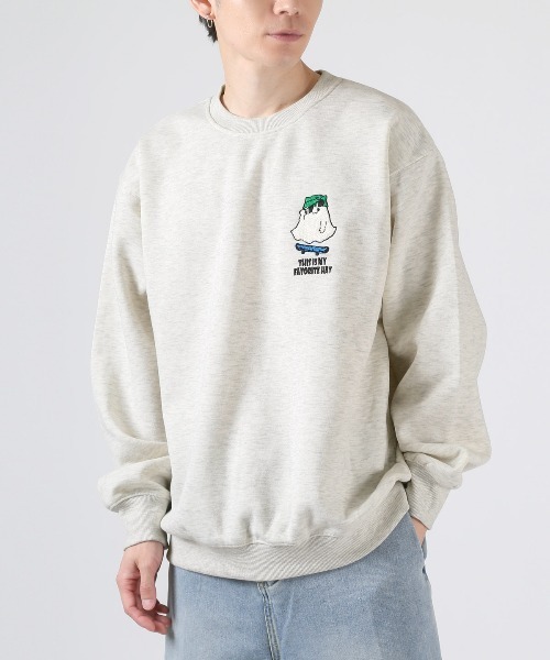 LUXSTYLE(ラグスタイル)の「ワンポイントサガラ刺繍トレーナー(スウェット・メンズ・オートミール/ブラック・M/L)」の2枚目の写真