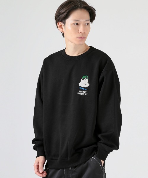 LUXSTYLE(ラグスタイル)の「ワンポイントサガラ刺繍トレーナー(スウェット・メンズ・オートミール/ブラック・M/L)」の3枚目の写真