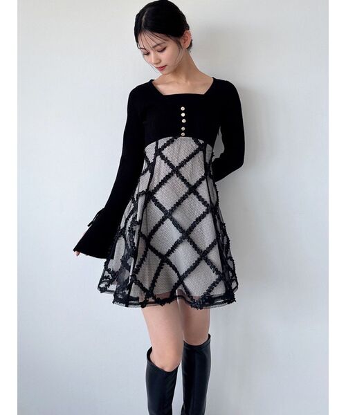 セール】【追加生産分】ドッキングフレアミニニットワンピース