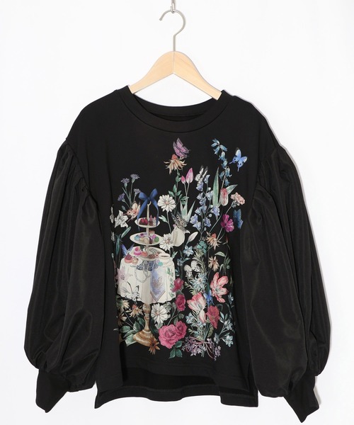 iS ScoLar（イズスカラー）の「553279：アフタヌーンティーパーティー柄プルオーバー（Tシャツ/カットソー・レディース・ブルー/ブラック/アイボリー・M）」の3枚目の写真