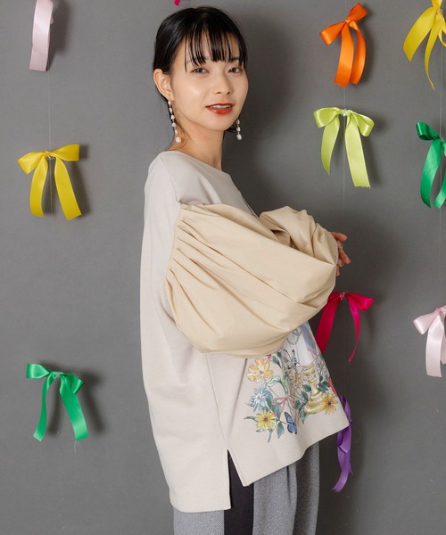 iS ScoLar（イズスカラー）の「553279：アフタヌーンティーパーティー柄プルオーバー（Tシャツ/カットソー・レディース・ブルー/ブラック/アイボリー・M）」の6枚目の写真