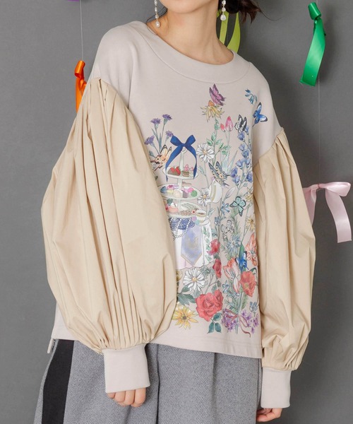 iS ScoLar（イズスカラー）の「553279：アフタヌーンティーパーティー柄プルオーバー（Tシャツ/カットソー・レディース・ブルー/ブラック/アイボリー・M）」の8枚目の写真