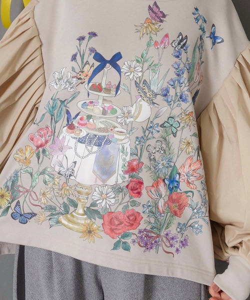 iS ScoLar（イズスカラー）の「553279：アフタヌーンティーパーティー柄プルオーバー（Tシャツ/カットソー・レディース・ブルー/ブラック/アイボリー・M）」の9枚目の写真