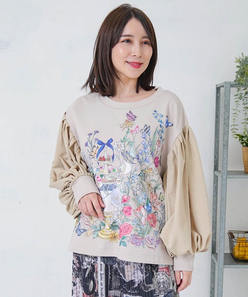 iS ScoLar（イズスカラー）の「553279：アフタヌーンティーパーティー柄プルオーバー（Tシャツ/カットソー・レディース・ブルー/ブラック/アイボリー・M）」の10枚目の写真