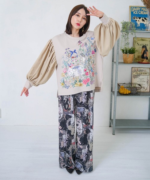 iS ScoLar（イズスカラー）の「553279：アフタヌーンティーパーティー柄プルオーバー（Tシャツ/カットソー・レディース・ブルー/ブラック/アイボリー・M）」の11枚目の写真