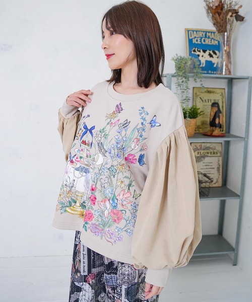 iS ScoLar（イズスカラー）の「553279：アフタヌーンティーパーティー柄プルオーバー（Tシャツ/カットソー・レディース・ブルー/ブラック/アイボリー・M）」の12枚目の写真