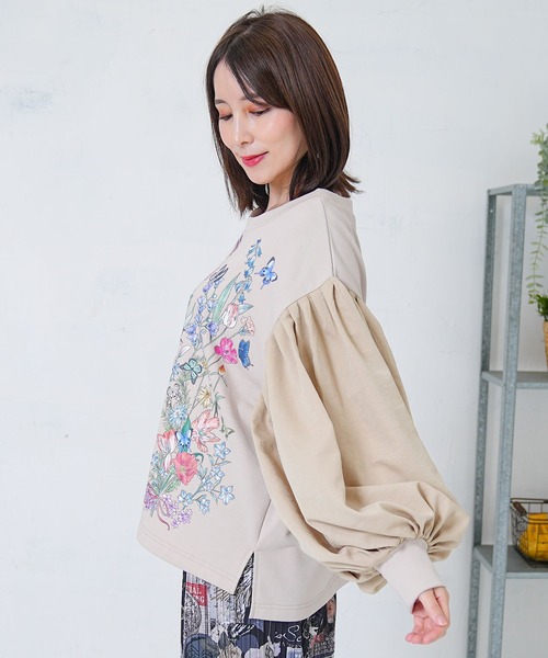 iS ScoLar（イズスカラー）の「553279：アフタヌーンティーパーティー柄プルオーバー（Tシャツ/カットソー・レディース・ブルー/ブラック/アイボリー・M）」の13枚目の写真