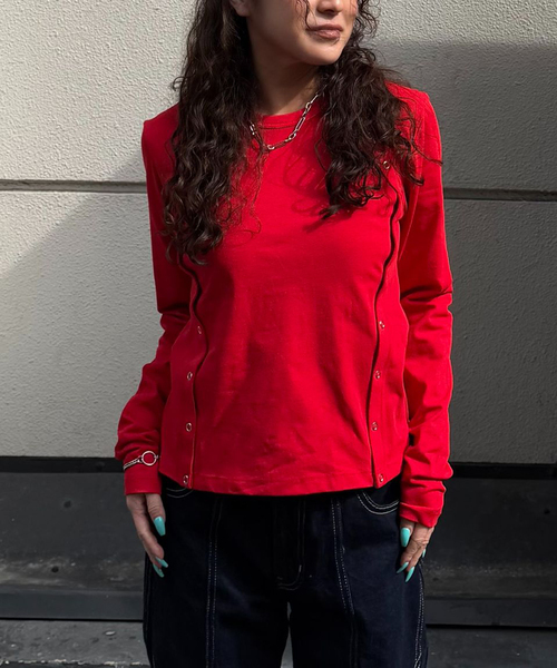 Oriens JOURNAL STANDARD(オリエンス ジャーナルスタンダード)の「ボタンディテールロングスリーブTee(Tシャツ/カットソー・レディース・グレー/レッド/ホワイト・FREE)」の9枚目の写真