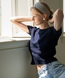 SIKN2029 cotton crop cable knit_Dark navy