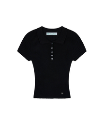 Bb' BENETTON（ビーフラットベネトン）の「ビビリップストレッチ半袖カラニット（ブラック）（ニット/セーター）」