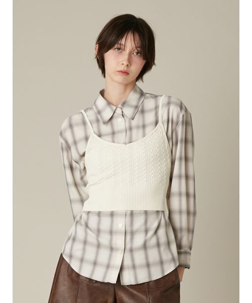FURFUR（ファーファー）の「ニットビスチェレイヤードシャツ（シャツ/ブラウス・レディース・サックスブルー/ピンク/チェック・F）」の3枚目の写真