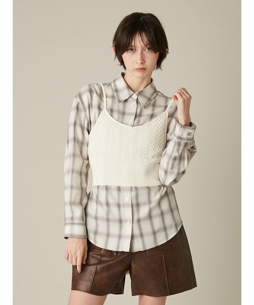 FURFUR（ファーファー）の「ニットビスチェレイヤードシャツ（シャツ/ブラウス・レディース・サックスブルー/ピンク/チェック・F）」の5枚目の写真