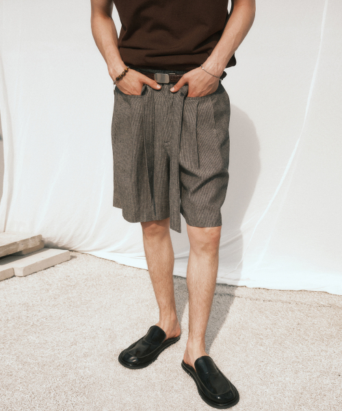 セール】ベルト付きシックスポケットハーフパンツ（グレーチェック