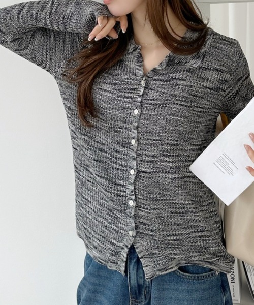 Ada.(エイダ)の「段染め ポロ カーディガン(ニット/セーター・レディース・ネイビー/チャコール/レッド・FREE)」の10枚目の写真