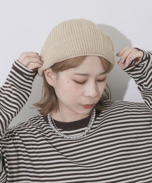 SMELLY（スメリー）の「リブニットベレー（ハンチング/ベレー帽・レディース・チャコールグレー/ベージュ・-）」の2枚目の写真