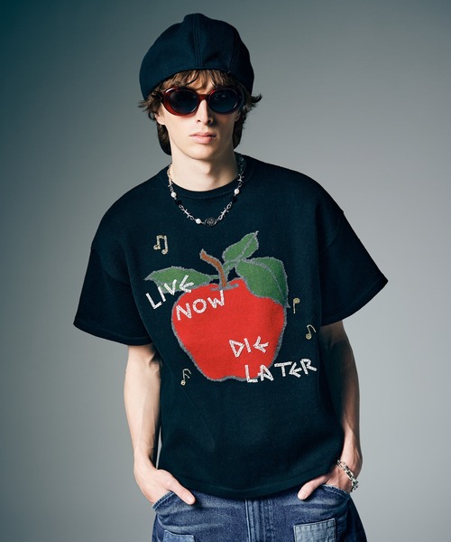 glamb（グラム）の「Beads Apple Knit / ビーズアップルニット（ニット/セーター・メンズ・ブルー/ブラック/グリーン・S/M/L）」の2枚目の写真