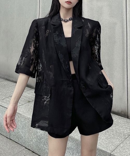 Diosfront(ディオスフロント)の「シアージャガードテーラージャケット(テーラードジャケット・レディース・ホワイト/ブラック・FREE)」の1枚目の写真