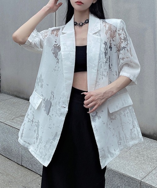 Diosfront(ディオスフロント)の「シアージャガードテーラージャケット(テーラードジャケット・レディース・ホワイト/ブラック・FREE)」の3枚目の写真