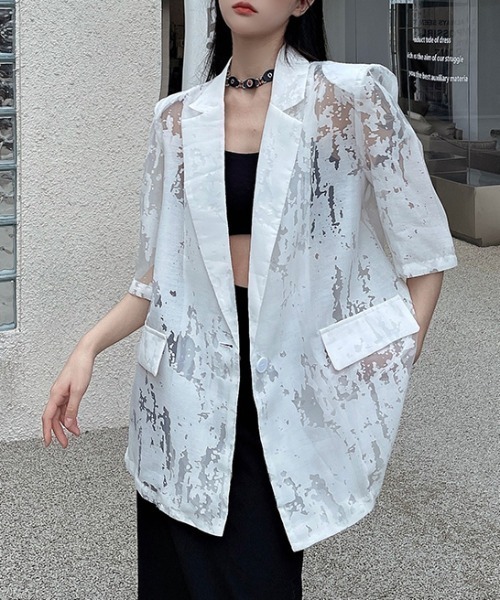 Diosfront(ディオスフロント)の「シアージャガードテーラージャケット(テーラードジャケット・レディース・ホワイト/ブラック・FREE)」の7枚目の写真