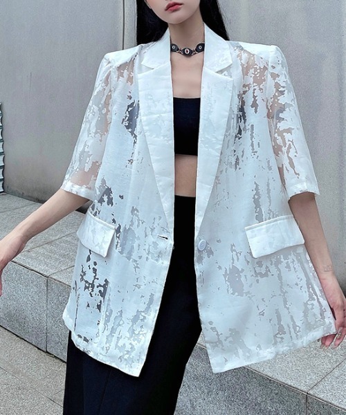 Diosfront(ディオスフロント)の「シアージャガードテーラージャケット(テーラードジャケット・レディース・ホワイト/ブラック・FREE)」の8枚目の写真