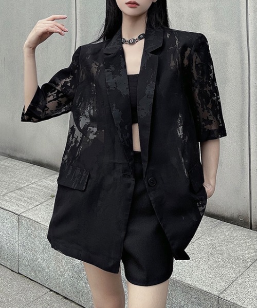 Diosfront(ディオスフロント)の「シアージャガードテーラージャケット(テーラードジャケット・レディース・ホワイト/ブラック・FREE)」の10枚目の写真