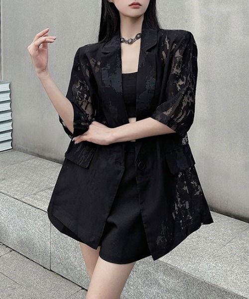 Diosfront(ディオスフロント)の「シアージャガードテーラージャケット(テーラードジャケット・レディース・ホワイト/ブラック・FREE)」の12枚目の写真