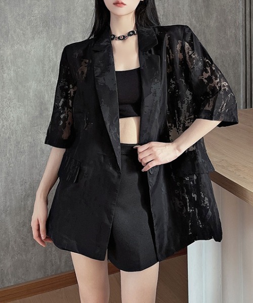 Diosfront(ディオスフロント)の「シアージャガードテーラージャケット(テーラードジャケット・レディース・ホワイト/ブラック・FREE)」の13枚目の写真