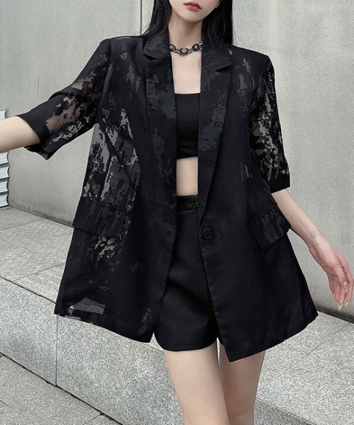 Diosfront(ディオスフロント)の「シアージャガードテーラージャケット(テーラードジャケット・レディース・ホワイト/ブラック・FREE)」の14枚目の写真